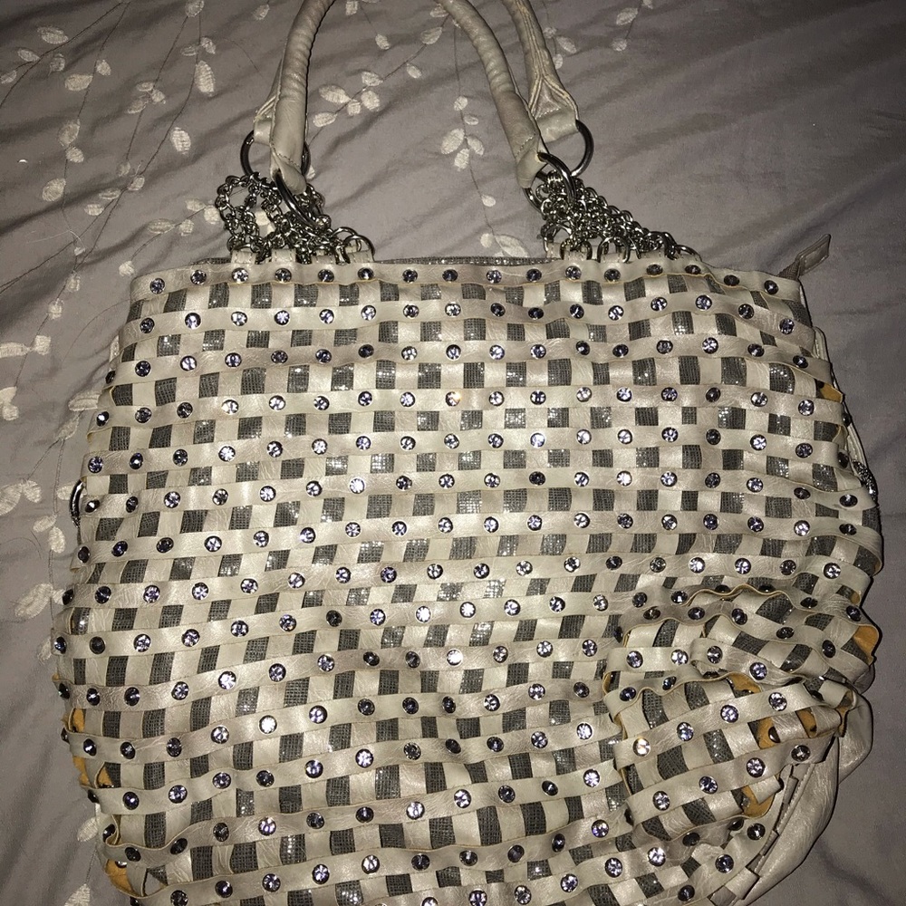 BLUE ELEGANCE RHINESTONE CRYSTAL HANDBAG GREY